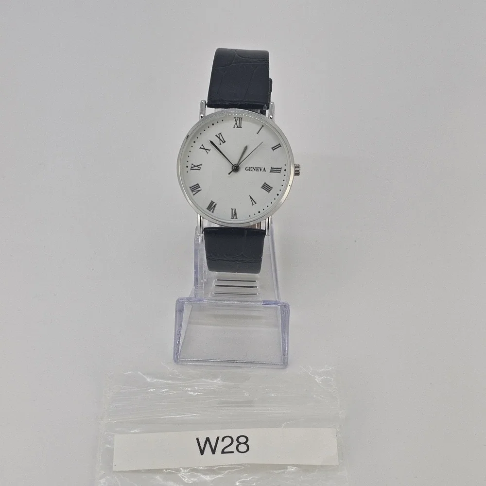 Men Analog Watch 38MM Roman Numerals White Dial Black Leather Bands New Battery